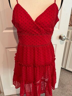 Altar'd State Red & Black Dot Tiered Mini Dress